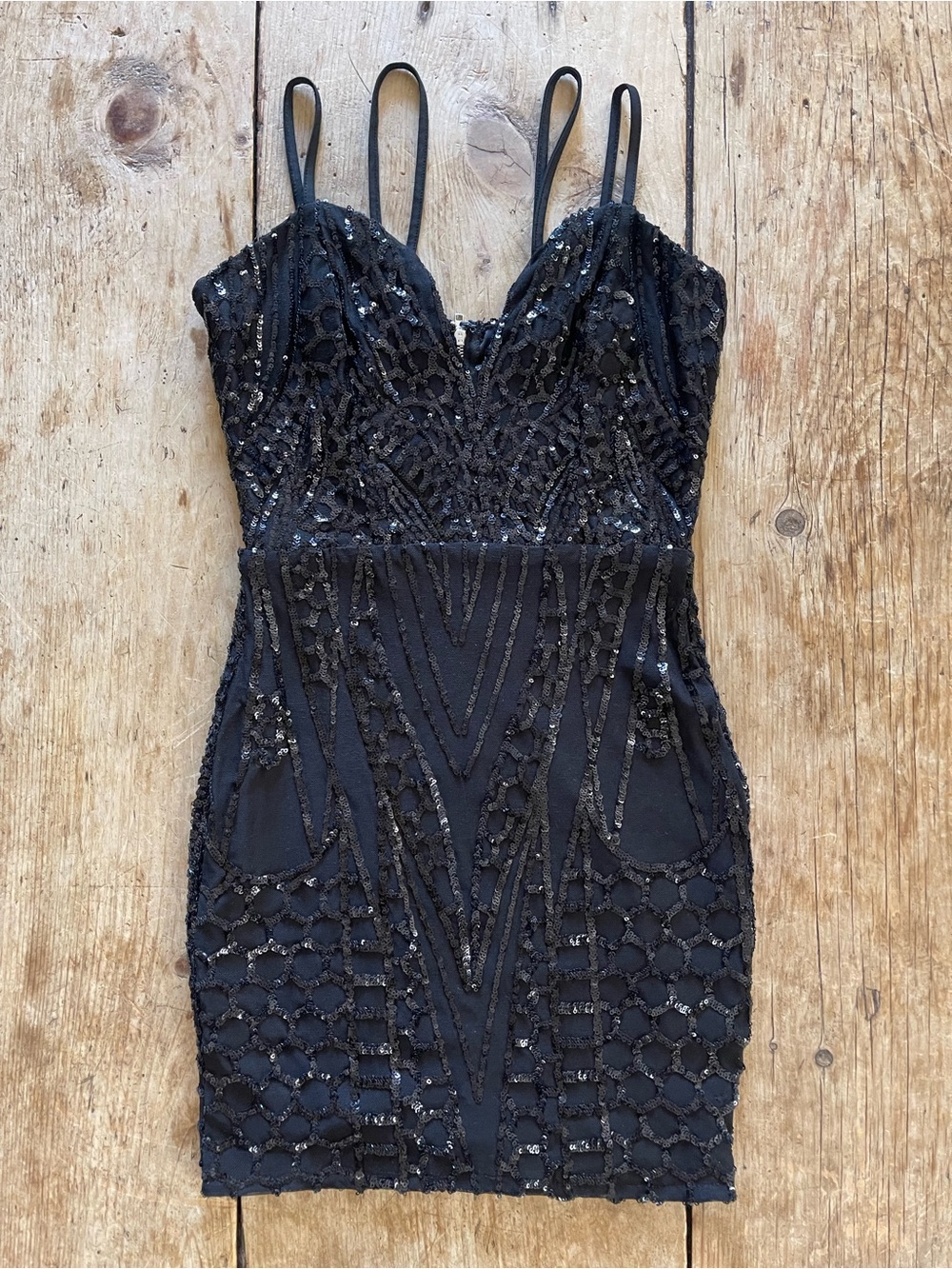 Fashion Nova Black Sequin Mini Dress with Strappy Shoulders